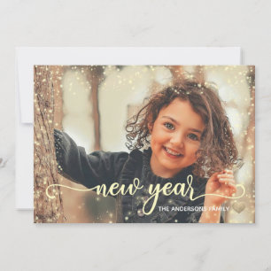  New Year   Gold  black  Glitter Dots   Photo Card