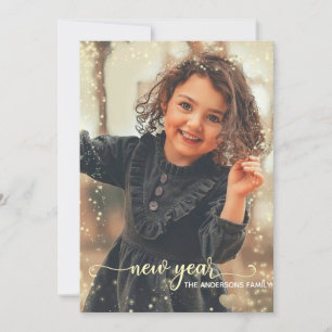  New Year   Gold  black  Glitter Dots   Photo Card