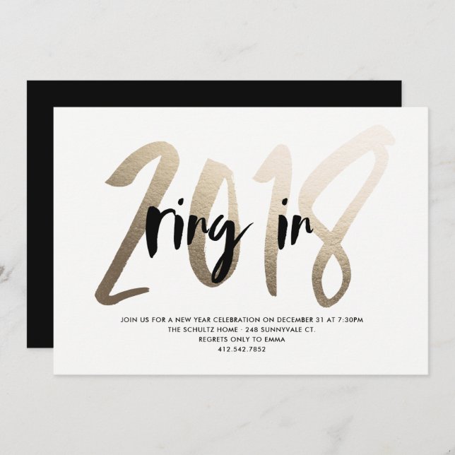 New Year Gold Foil Party Invitation (Front/Back)