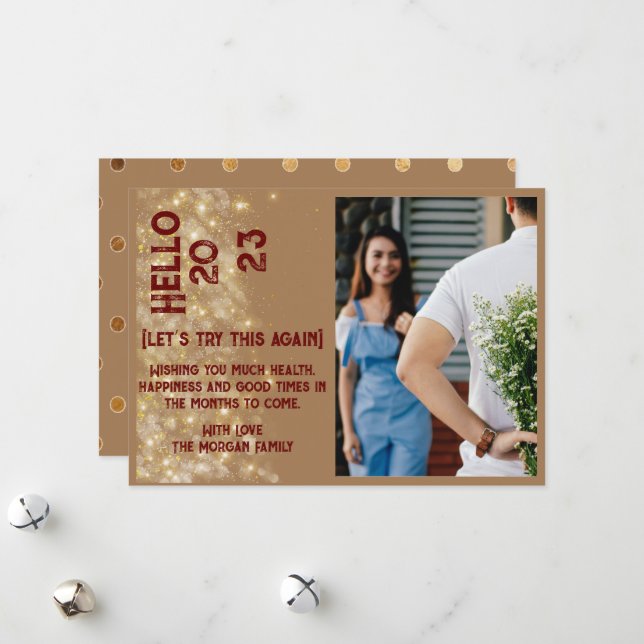 New Year Gold Modern Custom Photo Holiday Card (Front/Back In Situ)