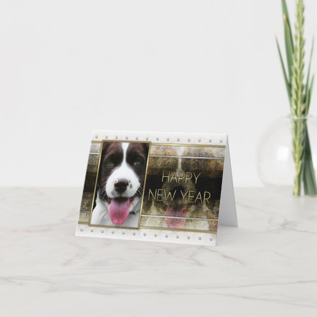 New Year - Golden Elegance - Springer Spaniel Holiday Card (Front)