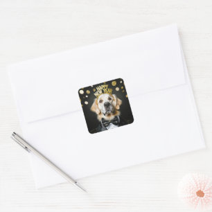New Year Golden Retriever In a Tuxedo Square Sticker