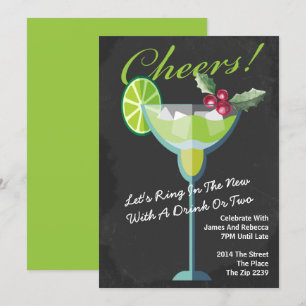 New Year Green Cocktail Party Personalized Invitation