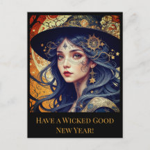 New Year Greeting Blue-haired Tattooed Witch