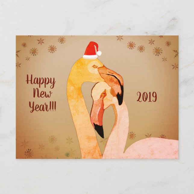 New Year Greeting Card Flamingo Birds (Front)