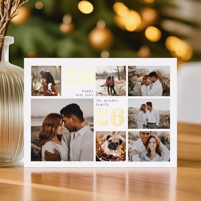 New Year Grid | Modern Photo Collage Foil Holiday Card (Creator Uploaded)