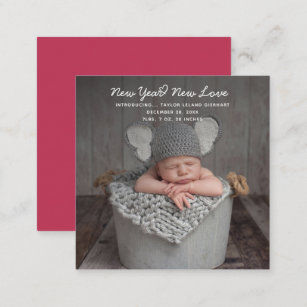 New Year Love Holiday Birth Announcement Photo