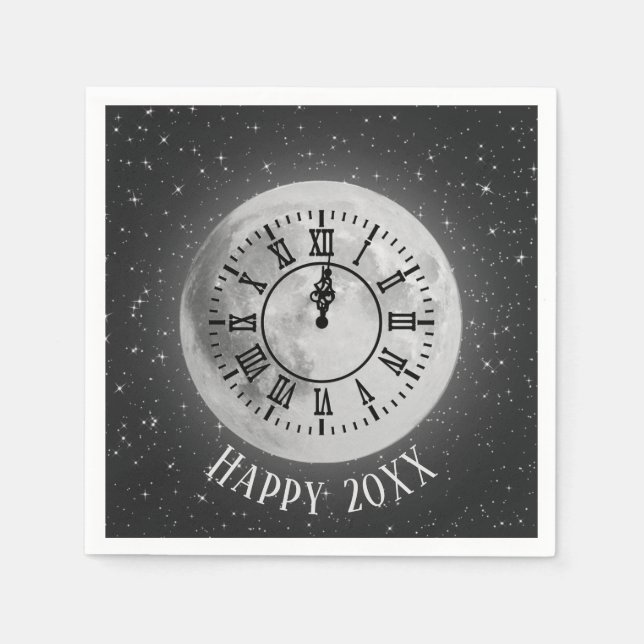 New Year Midnight Clock On Moon Napkin (Front)