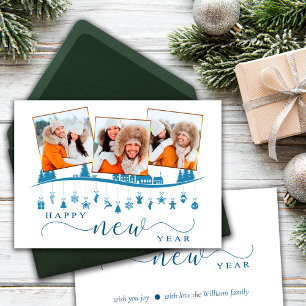 New Year Minimalist Blue Style Photo Greeting Card