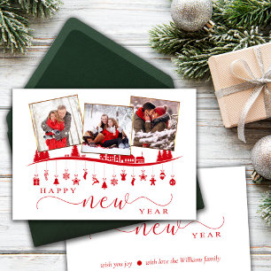 New Year Minimalist Red Style Photo Greeting Card