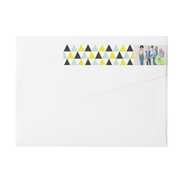 New Year Mod Geometric Triangles Photo Holiday Wrap Around Label (Back)