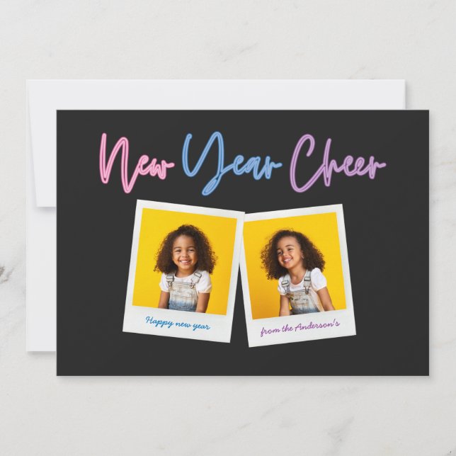 New year multi photo bright modern colourful neon announcement (Front)