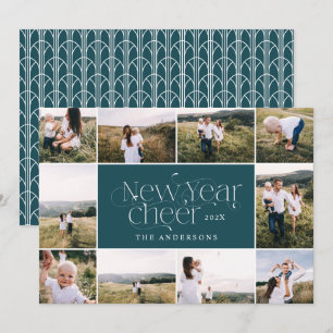 New year multi Photo elegant Art Deco modern Holiday Card