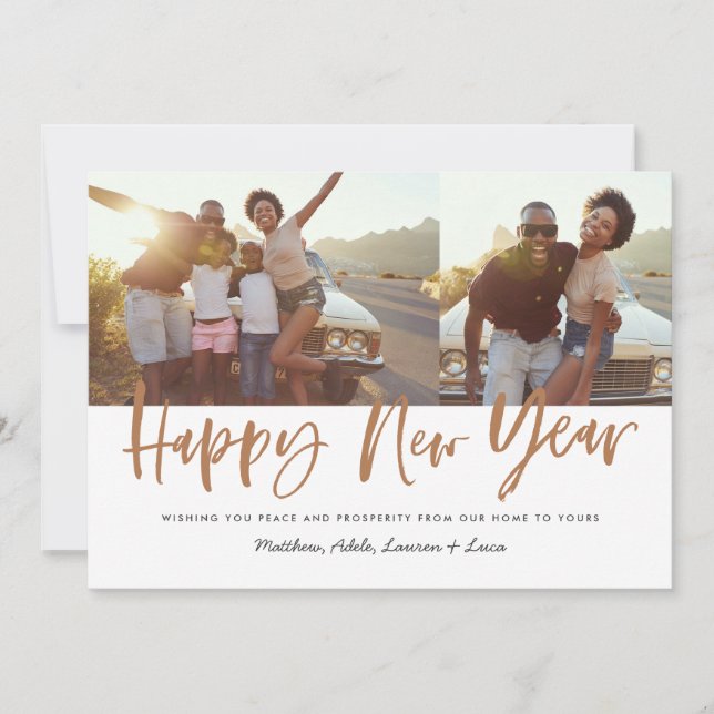 New year multi photo modern script stylish holiday card (Front)