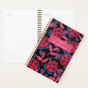New year name floral roses black elegant chic planner