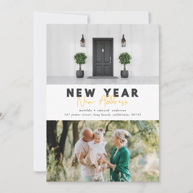 New year new address photo holiday card (Front)