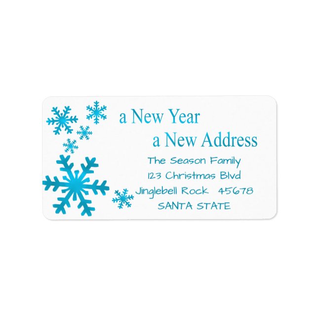 New Year, New Address snowflake holiday Label (Front)