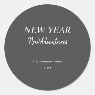 New Year New Adventures   Charcoal Gray Classic Round Sticker