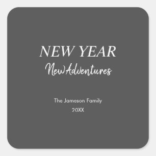 New Year New Adventures   Charcoal Gray Square Sticker