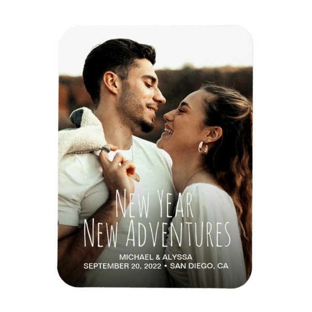 New Year New Adventures Custom Engagement Photo Magnet (Vertical)