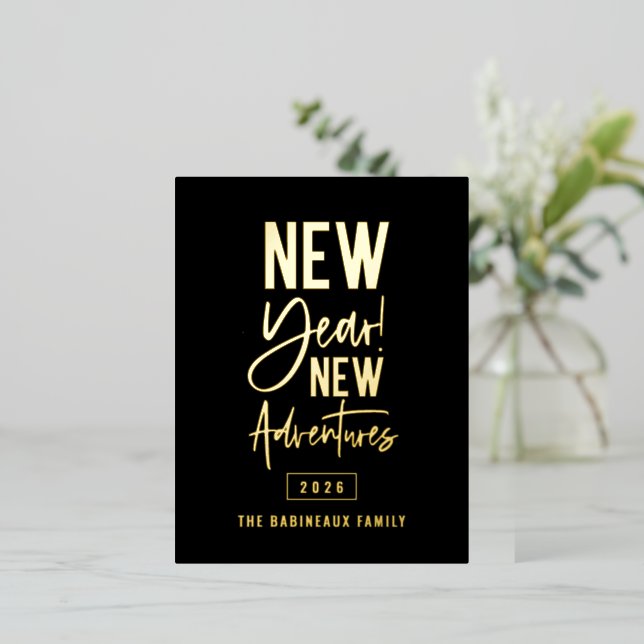 New Year New Adventures Foil Holiday Postcard (Standing Front)
