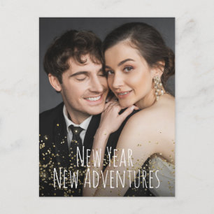 New Year New Adventures Gold confetti Photo Holiday Postcard