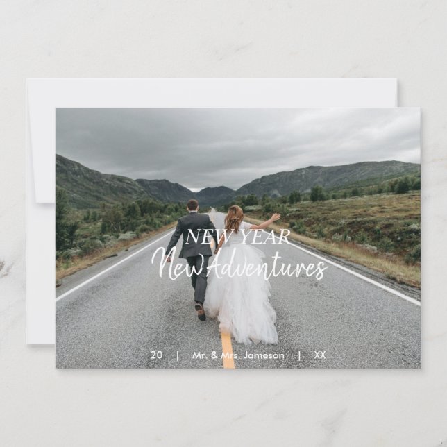 New Year New Adventures | Newlywed Photo Flat Holiday Card (Front)