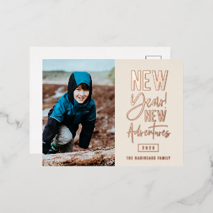 New Year New Adventures Photo Foil Holiday Postcard