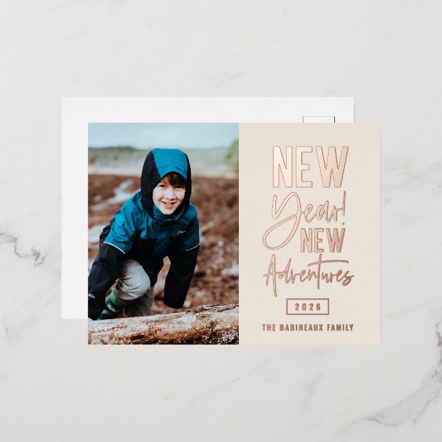 New Year New Adventures Photo Foil Holiday Postcard (Front/Back)