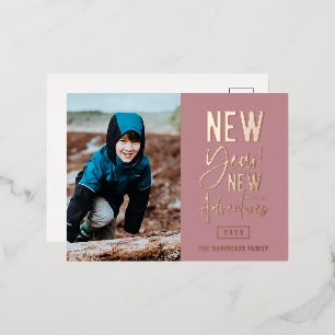 New Year New Adventures Photo Foil Holiday Postcard
