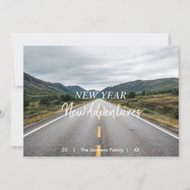 New Year New Adventures | Photo Folded Holiday Card (A modern New Year greeting card for fresh beginnings — clean, minimalist, and fully customizable.)