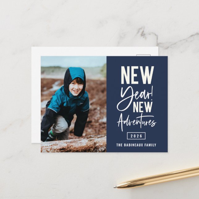 New Year New Adventures Photo Holiday Postcard (Front/Back In Situ)