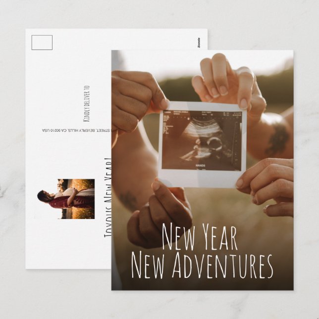 New Year New Adventures Photos Pregnancy Holiday Postcard (Front/Back)
