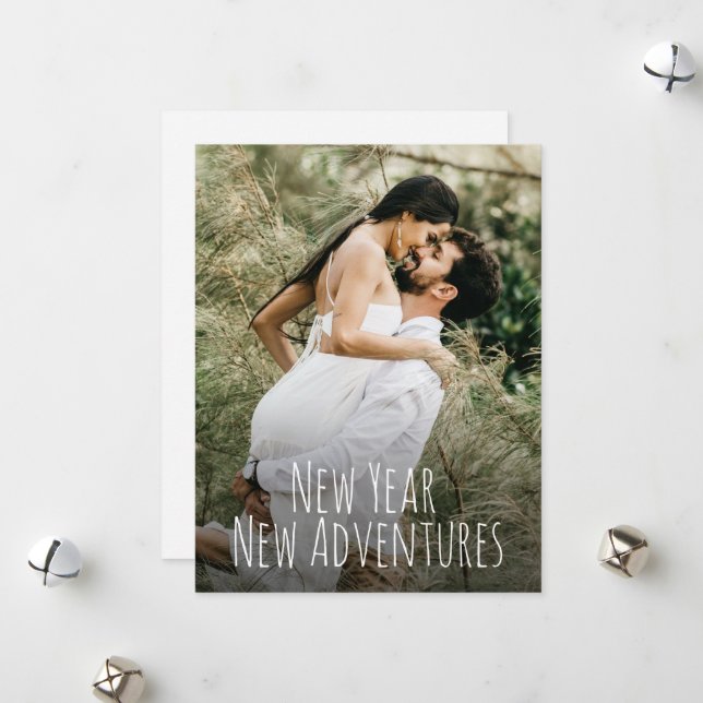 New Year New Adventures Save the date photo Holiday Card (Front/Back In Situ)