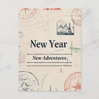 New Year New Adventures Travel Greeting  Holiday Postcard