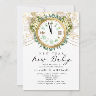 New Year New Baby Clock Baby Shower Invitation
