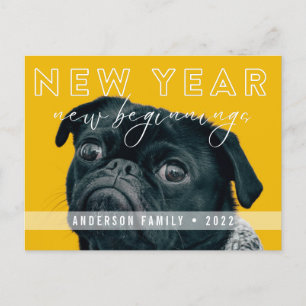 New Year New Beginnings Calligraphy Dog Photo Postcard