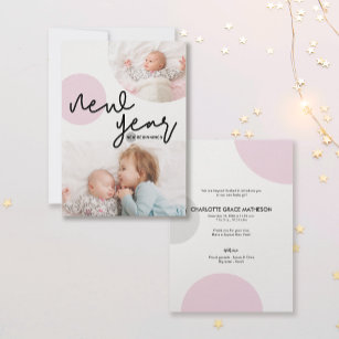 New Year New Beginnings Pink Dots Baby girl photos Announcement