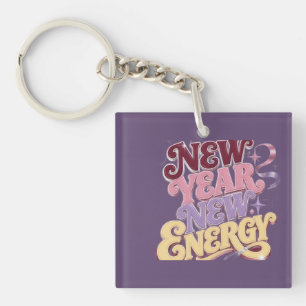 New Year New Energy – Trendy Retro New Year Keychain