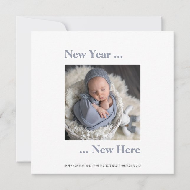 New Year New Here Photo 2024 Blue Birth Announce (Front)