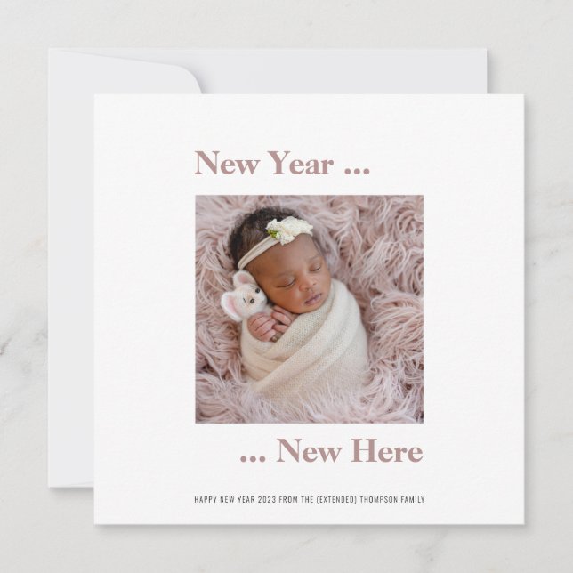 New Year New Here Photo 2024 Pink Birth Announce (Front)