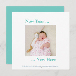 New Year New Here Photo Baby Announcement Teal