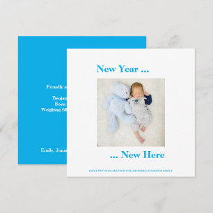 New Year New Here Photo Baby Boy Announcement Blue