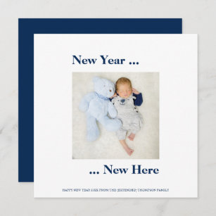 New Year New Here Photo Baby Boy Birth Navy Blue