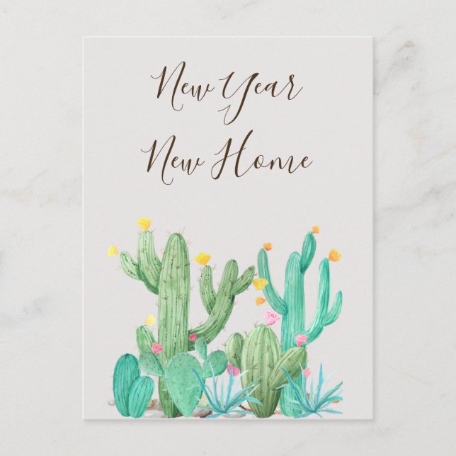 New Year New Home Announcement Cactus Desert Cacti Postcard (Front)