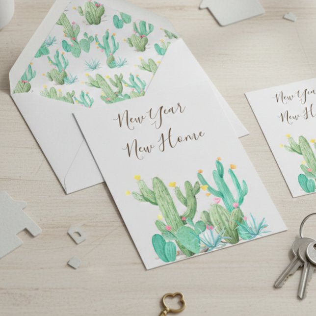 New Year New Home Announcement Cactus Desert Cacti Postcard (Creator Uploaded)