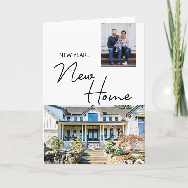 New Year New Home Family Custom Photo and House Card (Front)