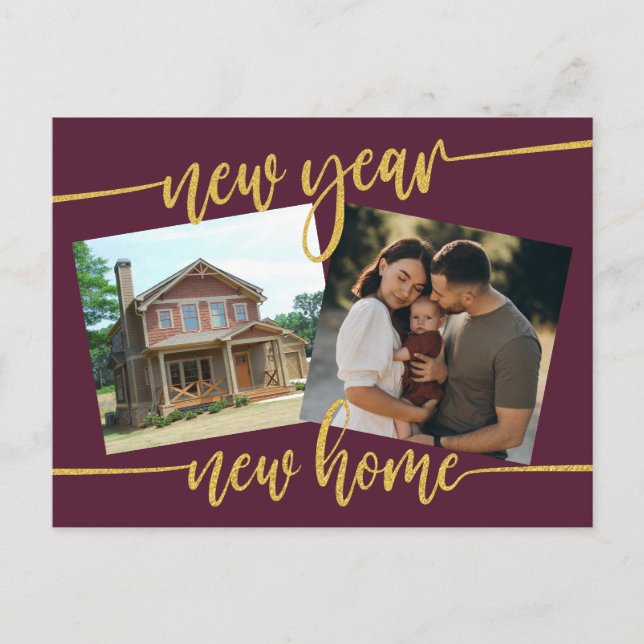 New Year New Home Photo Moving Announcement Postcard (Front)