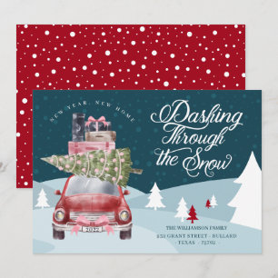 New Year New Home Snowy Red Retro Watercolor Holiday Card