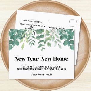 New Year New Home Watercolor Foliage Moving Announcement Postcard